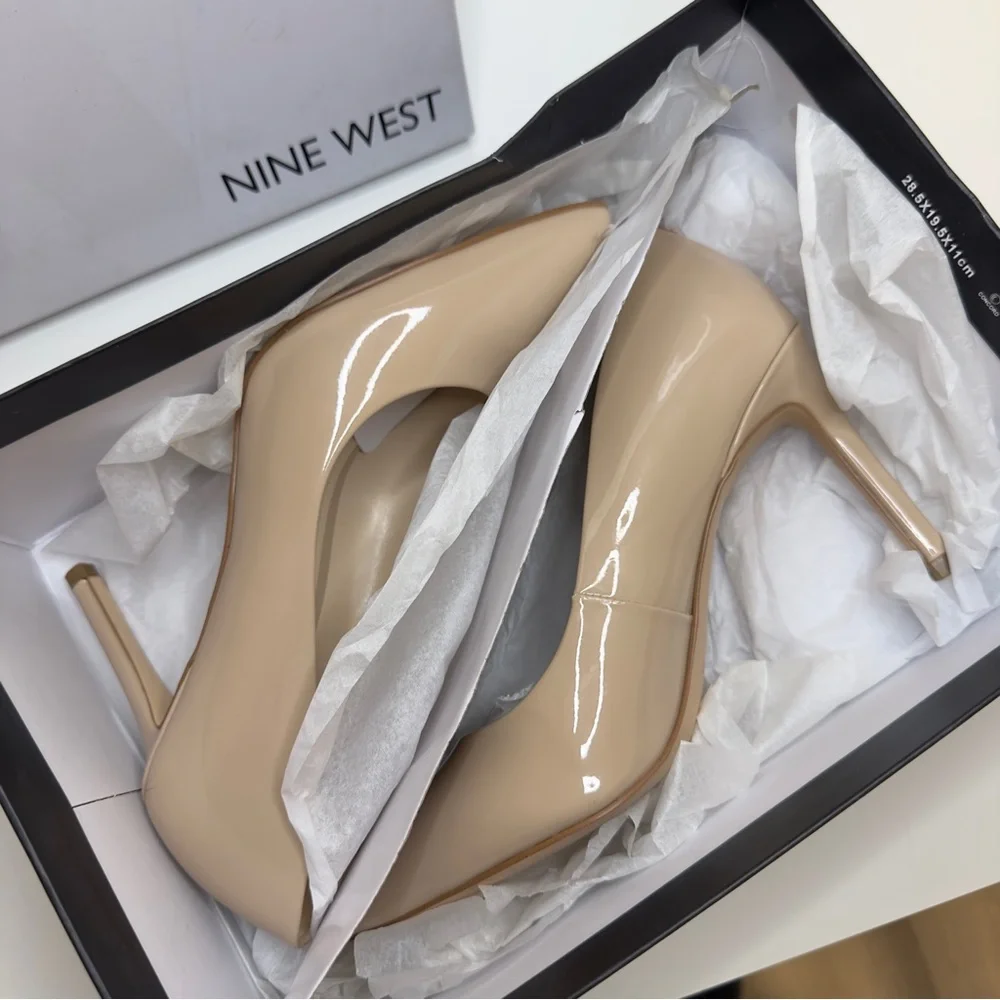 New! Nine West Nude Patent Leather Stiletto Heels | Size 5.5M - Picture 2 of 6